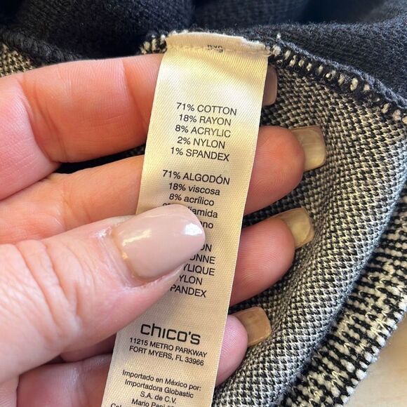 Chico’s Black & Gray Marked Knit Long Line Zio Up Cardigan Jacket sz 3 or XL - Picture 8 of 8